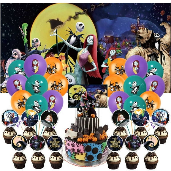 Nightmare Before Christmas Latex Balloons Birthday Party Supplies Kit Decor Banner Decorations Backdrop Cake Topper