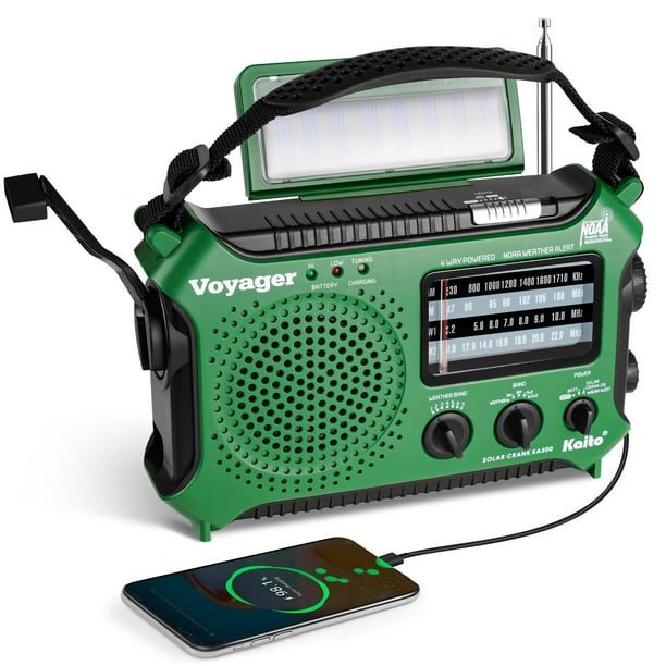 Radio de emergencia Kaito KA500GRN con alimentación AM/FM/SW de 5 vías, color verde