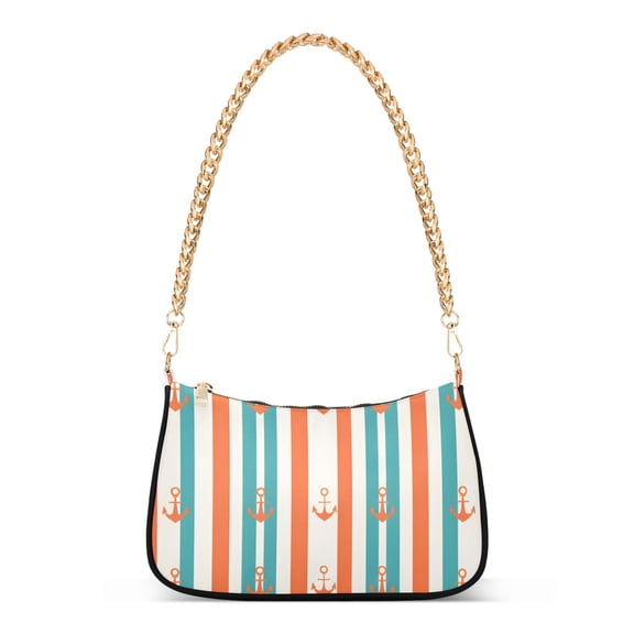 FORMRS Womens Shoulder Bag with Chain Strap Clutch Purse Cute Tote Handbag, Simple Nautical Pattern
