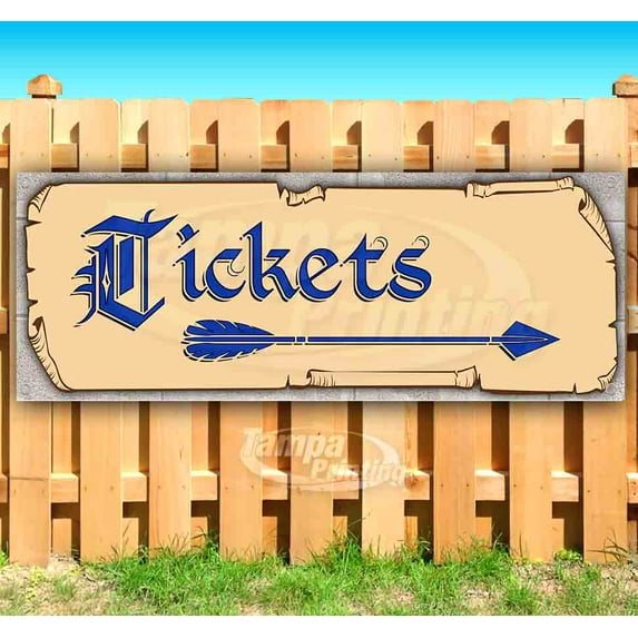 Tickets Right Blue Text 13 oz Vinyl Banner With Metal Grommets