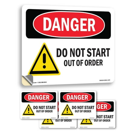 Do Not Start Out Of Order OSHA Danger Vinyl Decal Label 18 Inch x 12 Inch - 5 Pack