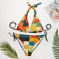 thumbnail image 4 of Colorful Abstract Vibrant Curves Geometric Shapes Sexy Bikini Chic Swimsuit Summer Vacation Honeymoon Triangle Bathing Suit Tie String Thong, 4 of 5