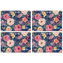 Pioneer Flower Floral Print Pattern Summer Placemats Table Placemats Set Of 4-Linen Kitchen Washable Placemats Table Mats 12x18 Inch Non-Slip Heat Resistant