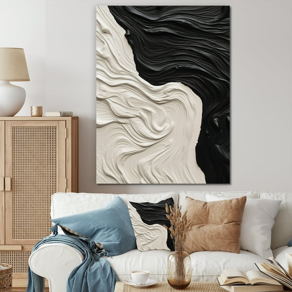 Designart "Black White Marbled Dreamscape II" Modern Geometric Canvas Art Print