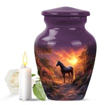 JAGASY Unicorn Urn for Mother, Purple Small Urns for Human Ashes Keepsake, Sunset Forest Trees & Mountain Decorative Urns for Parents, Cremation Urn for Father, (3 Inch)