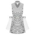 thumbnail image 3 of YiZYiF Women's Shiny Sequin Disco Dance Dress Sleeveless Mini Dress with Oversleeve Hippie Costume Silver S, 3 of 5