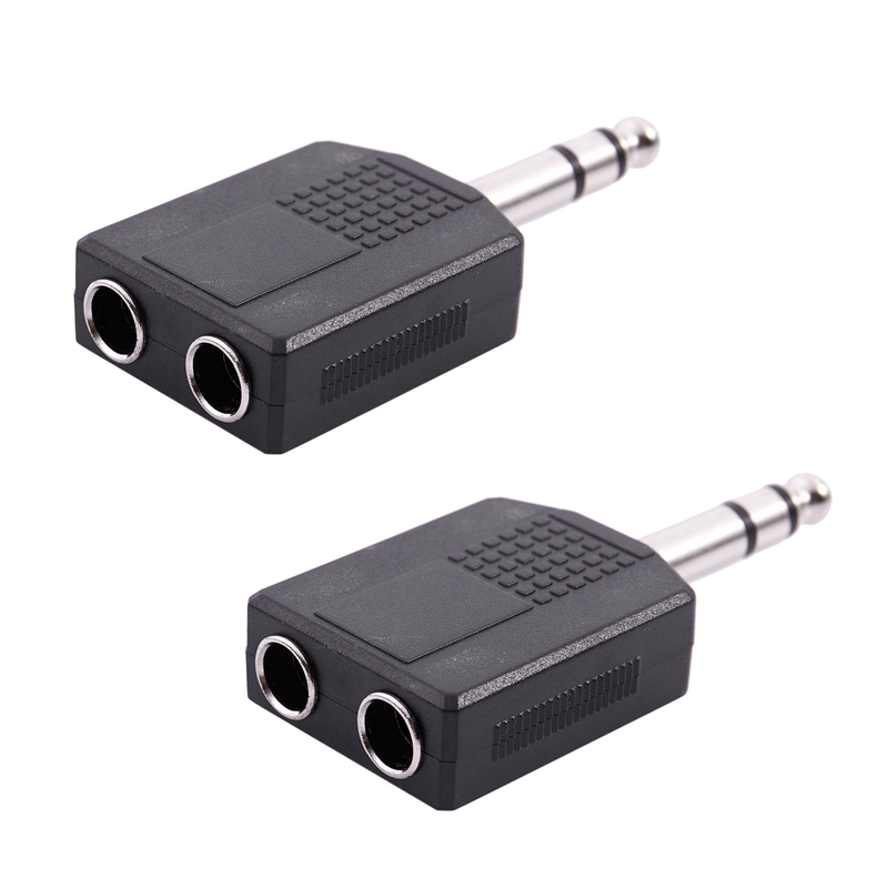 FOR 100pcs 6.35mm 1/4 Male Stereo Plug To 2 Dual 3.5mm Female Y Splitter Adapter Connector