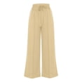 thumbnail image 4 of YuXingFu Women Wide Leg Cargo Pants Wide Leg Jeans Capris Yoga Cropped Pants Womens Casual Solid Color Pants Straight Wide Leg Trousers Pants Beige L, 4 of 6