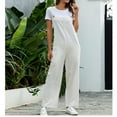 thumbnail image 2 of Dyegold Jumpsuits for Women Casual, Spaghetti Strap Jumpsuits for Women Linen Cotton Solid Color Button Loose Bib Overalls Sleeveless ​Square Neck ​Rompers, 2 of 8