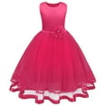 thumbnail image 2 of KkSLirnhs Dresses for Girls Size 8 Toddler Girls Solid Color Flowers Net Yarn Bowknot Birthday Party Flowers Gown Kids Dresses 7-8 Years Pink, 2 of 3