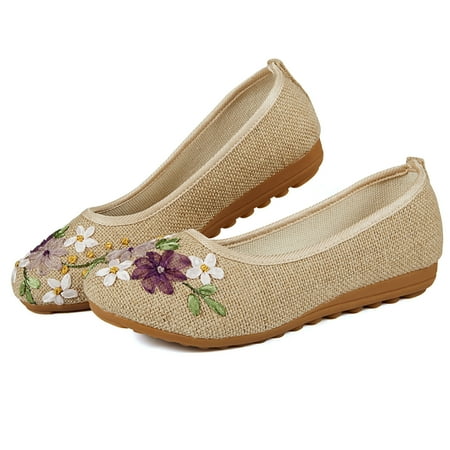 FUTATA Womens Classic Round Toe Ballerina Ballet Flat Shoes Slip On Floral Embroidered Platform Shoe Casual Driving Loafers Flats 4-10 Size
