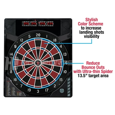 MD Sports - New Haven Smart Dartboard Cabinet With Digital X/O Cricket Scorekeeping and Soft Tip Dart Set - Brown/Black