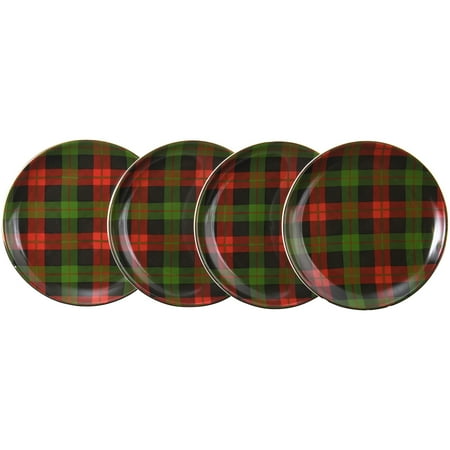 Better Homes & Gardens Plaid Microwave & Dishwasher Safe Ceramic Salad Plate Set, 4