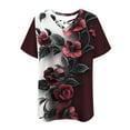 thumbnail image 6 of Women Tops under $5! Cagogo Women Plus Size T Shirts Summer Trendy V Neck Short Sleeve Floral/Gradient Color/Strped Tunic Tops Dressy Loose Criss Cross Fashion Tee Shirts Outfits, 6 of 6
