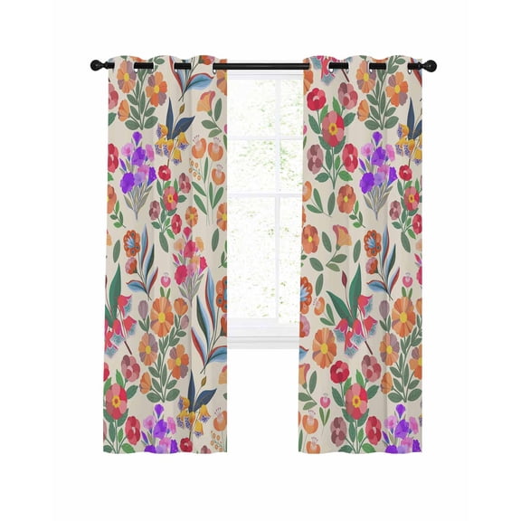 Boho Floral Blackout Curtains for Bedroom Living Room, Colorful Flower Watercolor Botanical Beige 63 In Long Thermal Insulated Room Darkening Drapes Grommet Window Treatments, 42 x 63 In