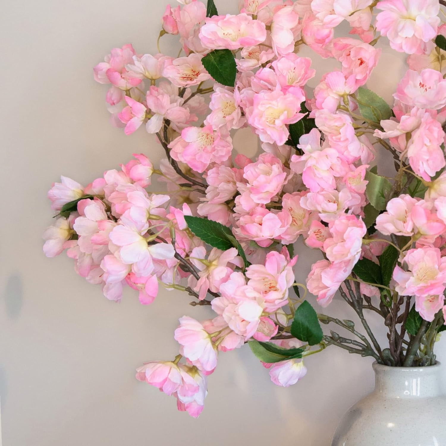 Artificial Cherry Blossom Branches, Faux Fake Plum Flowers Real Touch Boutique Bulk for Home Wedding Office Decoration, 35”Long Stems for Tall Vase (3PCS, White)
