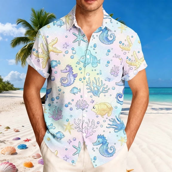 LONKITO Mens Shirts Short Sleeve Summer Casual Button Down Shirts for Vacation Beach Hawaiian