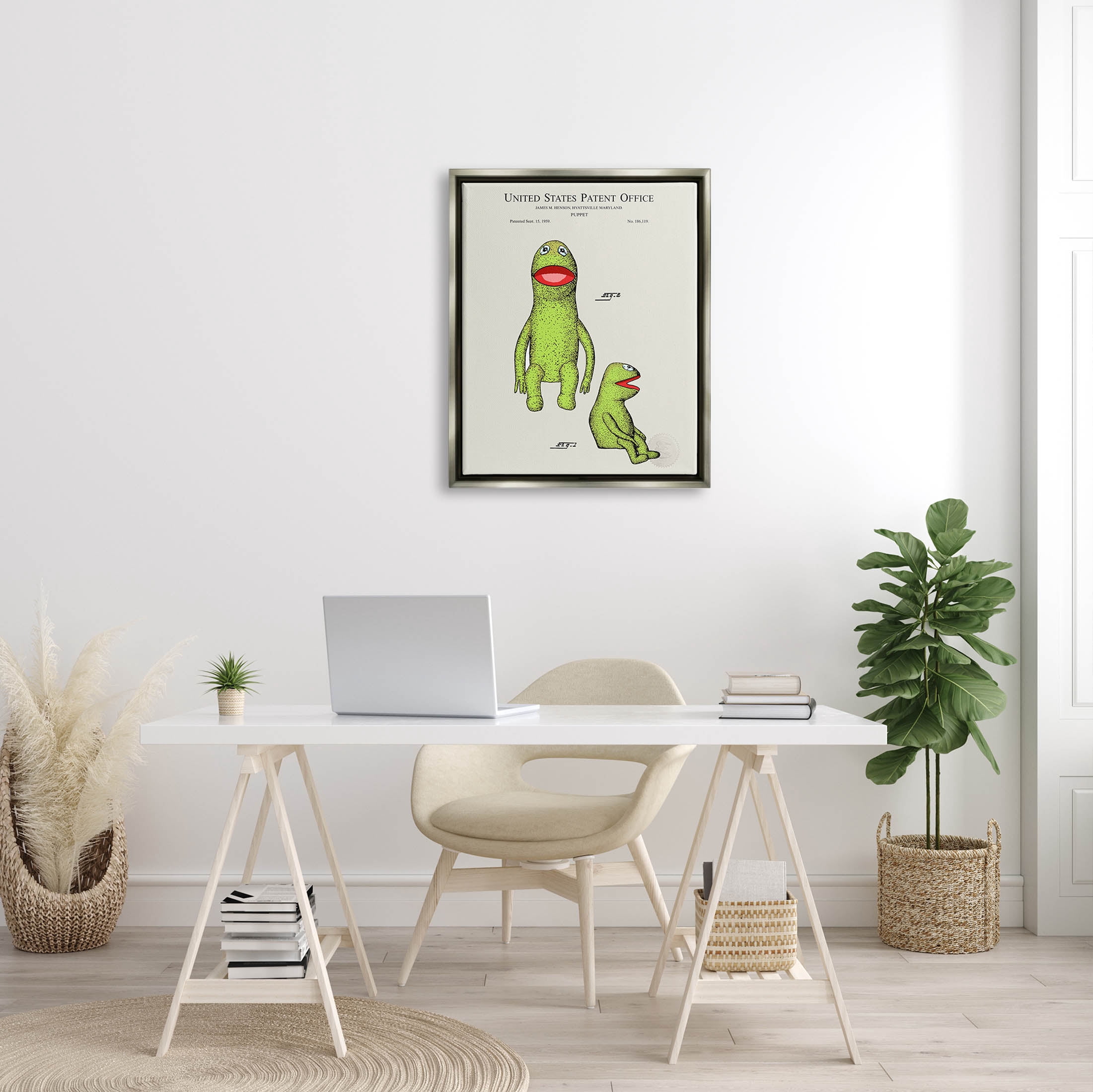 Stupell Industries Antique Frog Character Patent Graphic Art Luster Gray Floating Framed Canvas Print Wall Art, Design by Karl Hronek