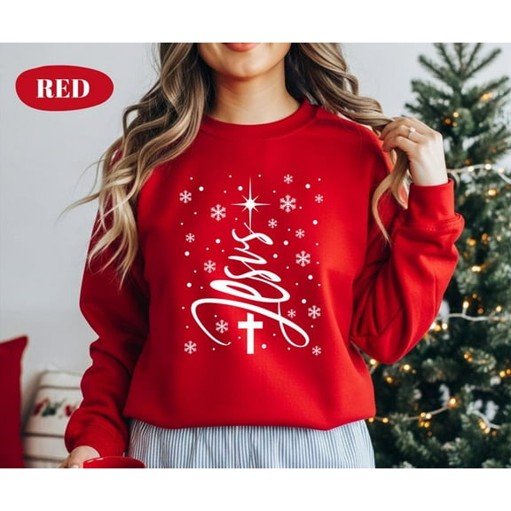 Jesus Christmas Tree Sweatshirt – Christian Christmas Sweater, Faith Holiday Crewneck, Bible Verse Inspired Shirt, Jesus Lover Gift for Men & Women