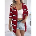 thumbnail image 5 of Women Open Front Knitted Crochet Cardigan Short Sleeve Sweater Casual Loose Comfy Light-Weight Kimonos Top Wine Red M, 5 of 8