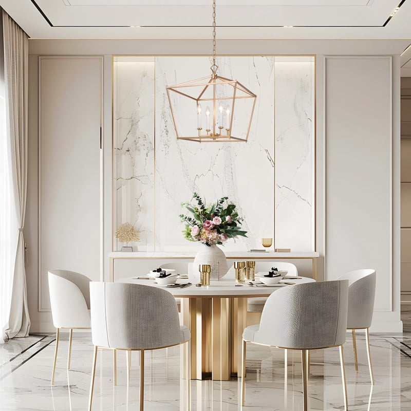 LNC 4-Light Matte Gold and White Modern Cage Chandelier for Kitchen Island