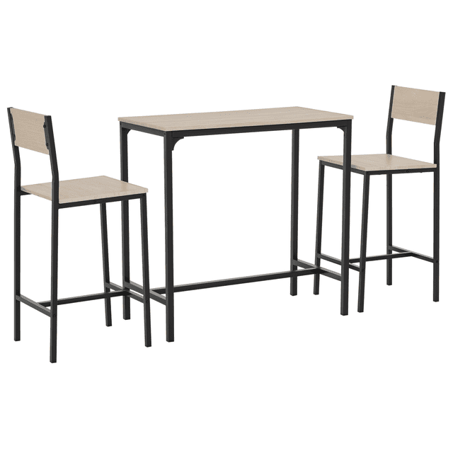Industrial 3-Piece Bar Table Set with 2 High-Back Stools - Natural Finish, Counter Height for Kitchen, Dining Room & Patio Use - Sturdy MDF & Steel Frame