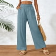 thumbnail image 2 of larppty Women Linen Pants Summer Wide Leg Pants Boho Elastic Waist Pant Flowy Beach Pant with Pockets（Blue， S）, 2 of 8