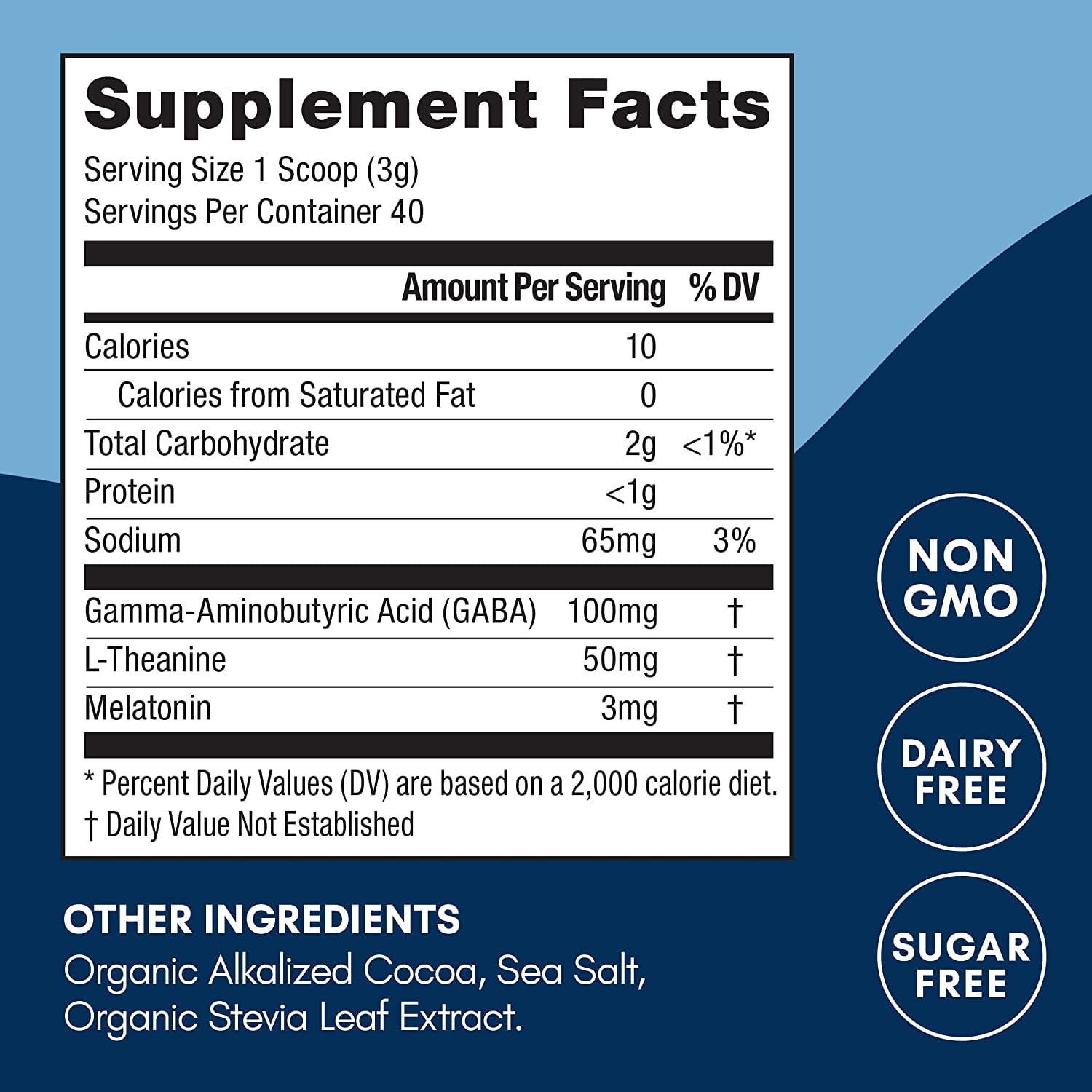 Mindful Nutrition Evening Cocoa Mix with Melatonin, L-Theanine and GABA, Sugar Free, 4.5 oz