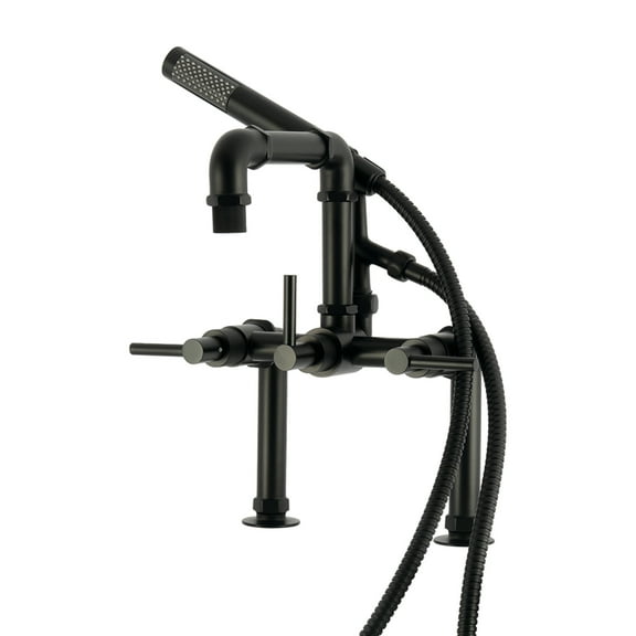 Kingston Brass AE6400DL Concord 7" Center Deck-Mount Clawfoot Tub Faucet with Hand Shower, Matte Black