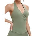 thumbnail image 1 of Women Halter Tank Tops Double Lined Basic Shirts Backless Y2K Trendy Going Out Tops Green M, 1 of 7