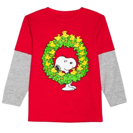 

Peanuts Infant Toddler Boy Snoopy Woodstock Wreath Long Sleeve T-Shirt Tee 12m