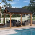 thumbnail image 3 of EAGLE PEAK 13x11 Cedar Frame Hardtop Gazebo, Natural Wood Outdoor Pavilion with Black Powder Coated Steel Gable Roof, 12x10 Frame, Black, 3 of 9