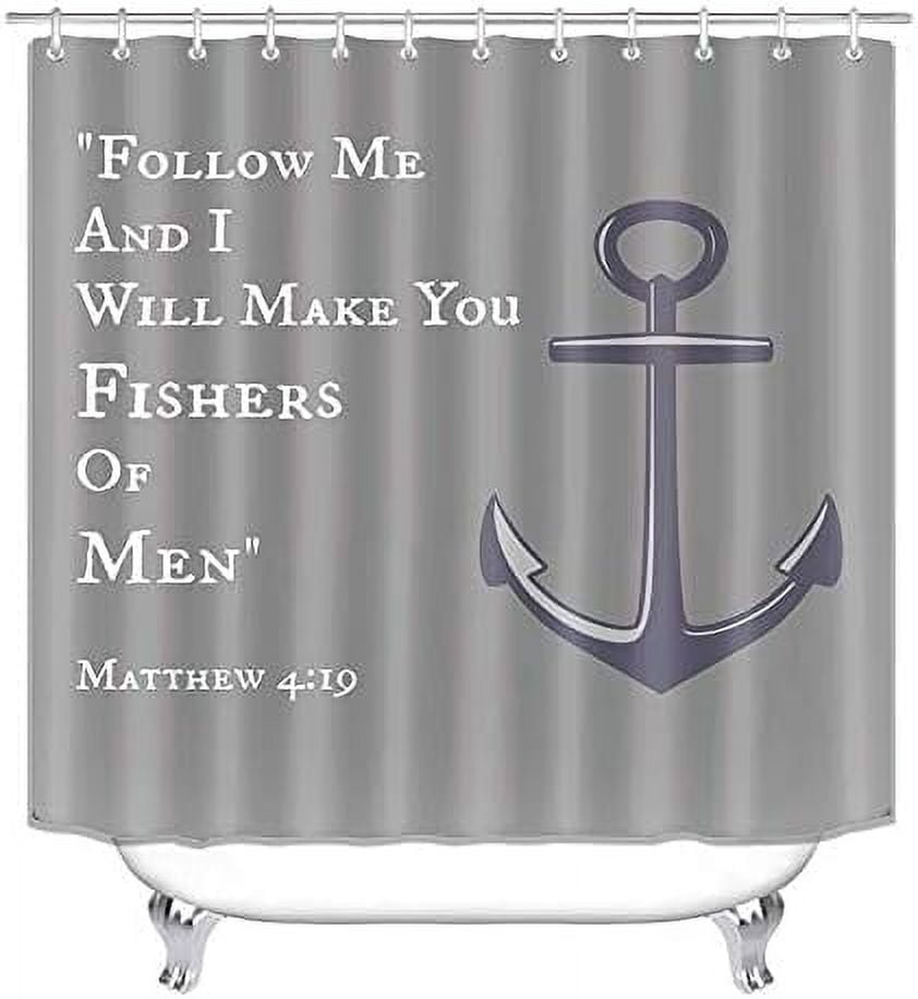 4PCS/Set Anchor Shower Curtain Sets with Rugs Polyester Waterproof Shower Curtain Nautical Anchor Bath Curtain Bathroom Rugs Bath Mat Set Toilet Lid Cover, 72"x72", Infinity Love Anchor