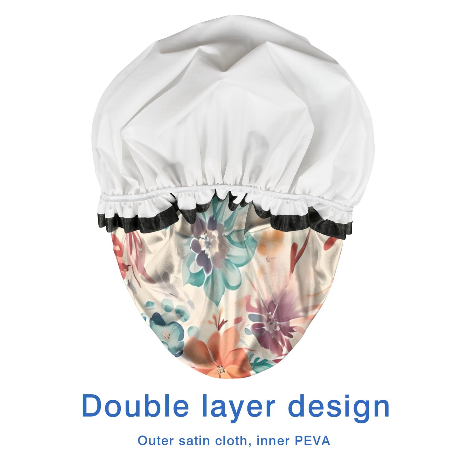 Shower Caps,Pioneer Flower Floral Print Pattern Waterproof Shower Cap for Women 4 Pieces,Double Reusable Hair Cover for Shower PEVA Elastic Stretch Hem