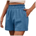 thumbnail image 3 of Swim Shorts Women Double Layered Pleats Hem Straight Leg Casual High Waist Sports Loose Fit Casual Fashion Bermuda Cargo Board Gym Sky Blue Bottoms Sizes M, 3 of 7