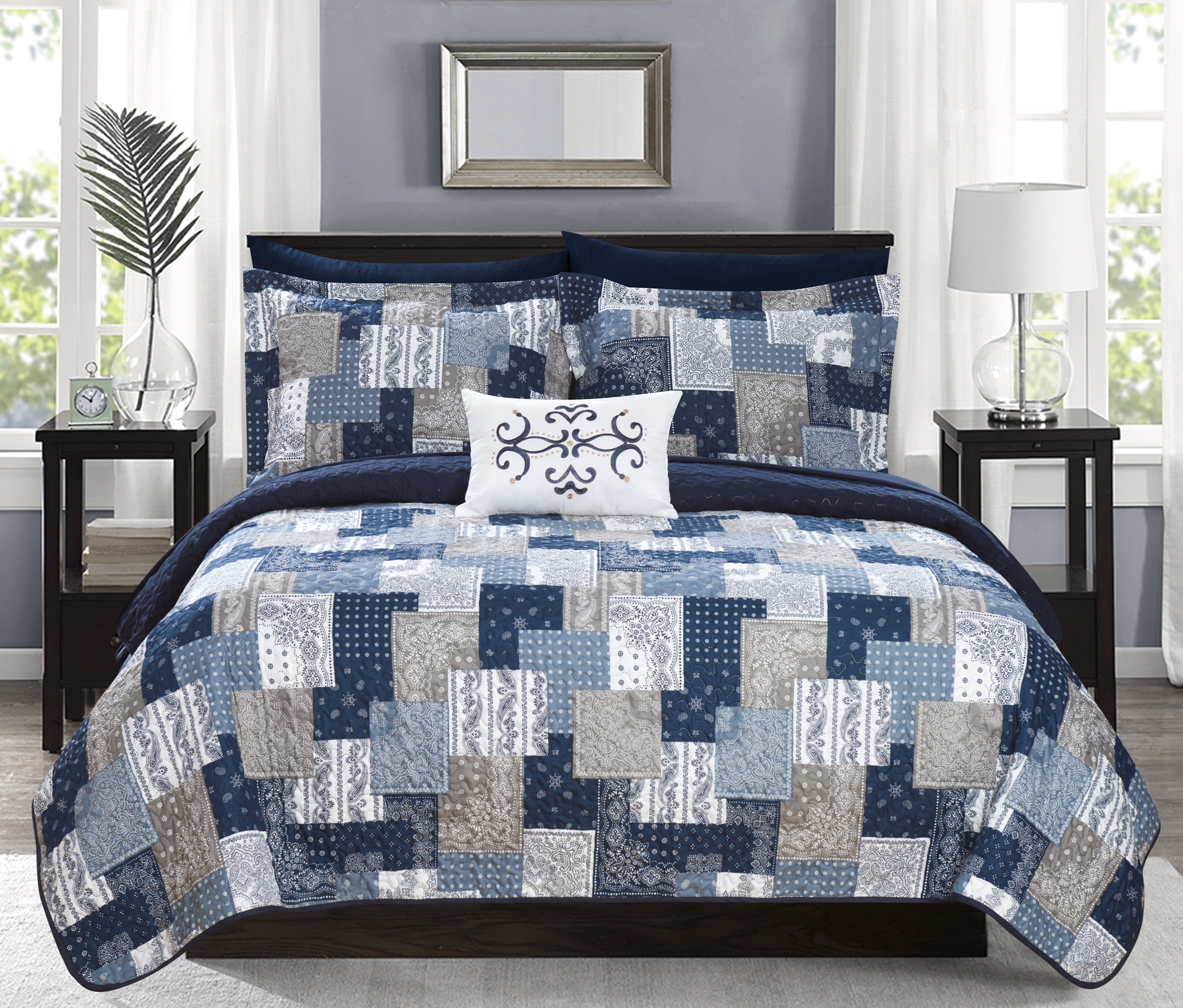 Hyler Patchwork Cotton 3 Piece Reversible Quilt Set Bedspread Coverlet 