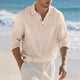 thumbnail image 1 of Ceisia Men's Relaxed Fit Linen Blend Long Sleeve Turndown Collar Shirt with Chest Pocket Beige L Gifts, 1 of 9