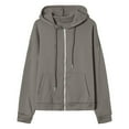 thumbnail image 4 of Women's Solid Color Zip Up Hooded Sweatshirt, Oversized Loose Fit with Drawstring Hood and Pockets, Thick Warm Material for Fall Winter Fashion, Casual Jackets for Streetwear, Daily Wear Grey M, 4 of 8