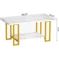 thumbnail image 7 of MIERES Coffee Table, Modern Faux Marble Top Coffee Table with Metal Frame and Storage Shelf, 2-Tier Rectangle Accent Cocktail Table for Living Room, Office, White Gold, 7 of 7