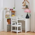 thumbnail image 1 of BeesClover Girls' Kids Corner Desk and Chair Set, L-Shaped Study Table with Bulletin Board, Storage Cabinets & Cloth Drawers, 1 of 7