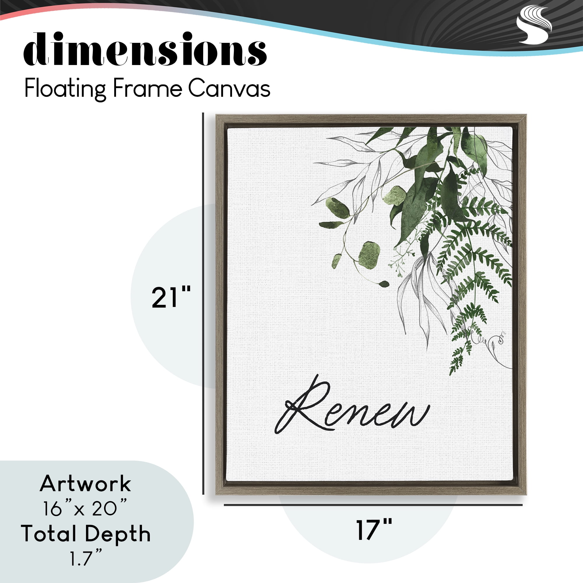 Renew Ferns & Botanicals Brown Framed Floater Canvas Wall Art, design by Lettered and Lined