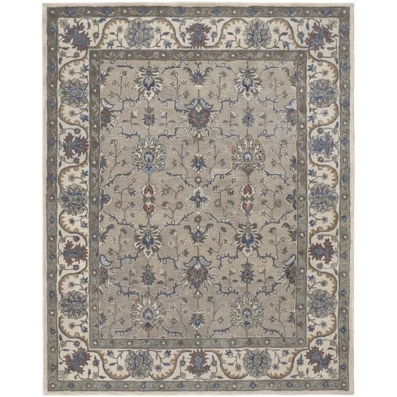 HomeRoots 514814 10 x 14 ft. Taupe Ivory & Blue Wool Floral Hand Tufted Handmade Stain Resistant Rectangle Area Rug