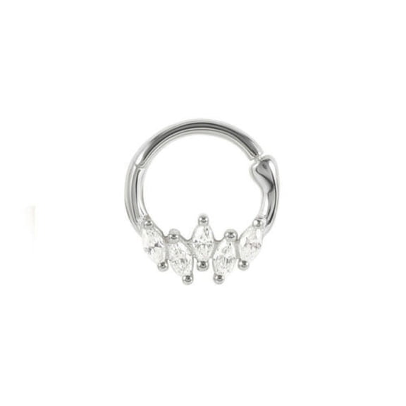 QQTDFG Marquise Zirconia Hinged Segment Nose Ring Septum Clicker Daith Hoop A4413-Silver - 1 piece