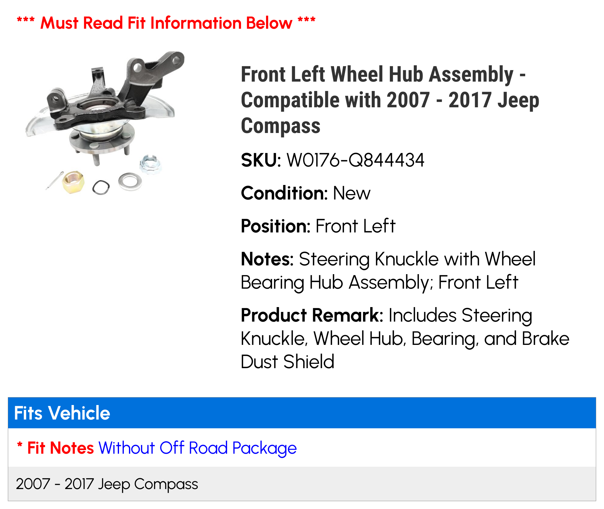 Detroit Axle Front Left Steering Knuckle & CV Axle Kit For Jeep Compass Patriot 2007-2017