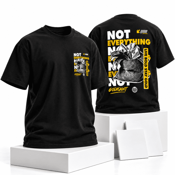 Goldsaint Men's Relaxed Fit Heavyweight Graphic Crew Neck T-Shirt, Money Is Not Everything, Black, Size XL