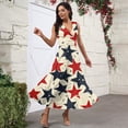 thumbnail image 2 of Women's Flowy Long Sundress Sleeveless V-Neck Design with Patriotic Print, Casual Beach Dress for Summer Holidays,Beige L, 2 of 5