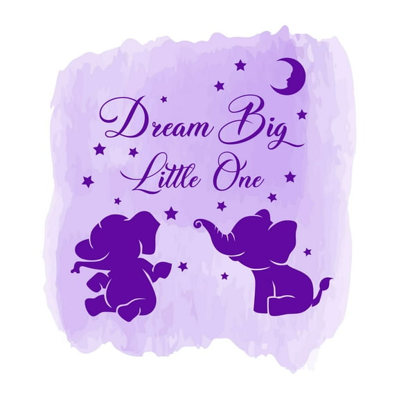 Children Dream Big Little One Loving Quote Wall Decal Decoration Beautiful Moon and Stars Cute Little Elephants Silhouette Lasts Years and Easily Removable - Size: 9 In(W) x 10 In(H)
