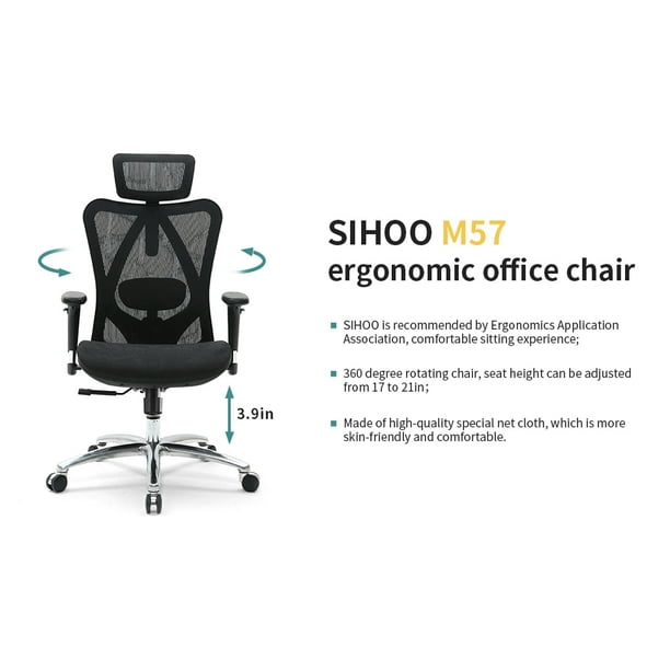 SIHOO Chaise de bureau ergonomique, chaise d'ordinateur à dossier haut,  appuie-tête réglable et soutien lombaire, mise à niveau vers roues à  roulettes (noir) : : Cuisine et maison