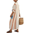 thumbnail image 5 of Gamivast Boho Maxi Dress for Women V Neck Short Sleeve Contrast Striped Trim with Pockets Casual Dress Loose Fit Oversized Flowy Vacation Dress, 5 of 5