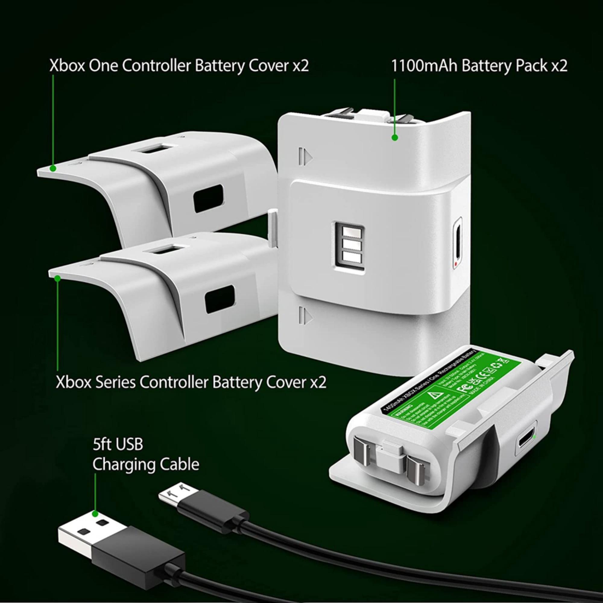 Rechargeable Controller Battery Pack with 4 Cover Play and Charge Kit with  Micro USB Charging Cable for Xbox 1, S/X/Elite Wireless Remote (2  Pack-Black)